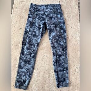 Athleta Black and Grayish Blue Tie-Dye Leggings